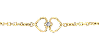 Pulsera de tenis en forma de corazón con diamantes de 0,04 quilates en oro amarillo de 10 quilates, 7"
