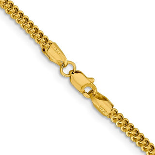 14K Yellow Gold 2.2mm Semi-Solid Franco with Lobster Clasp Chain