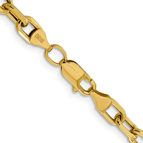 14K Yellow Gold 4.9mm Semi-Solid Diamond-cut Open Link Cable with Lobster Clasp Chain