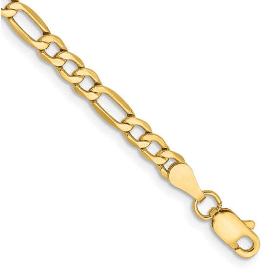 14K Gold 2.5mm Semi-Solid Figaro with Lobster Clasp Chain