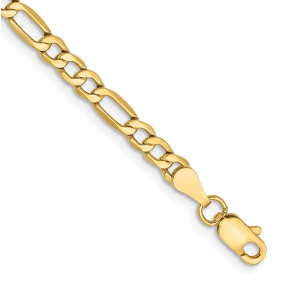 14K Gold 7.3mm Semi-Solid Figaro with Lobster Clasp Chain