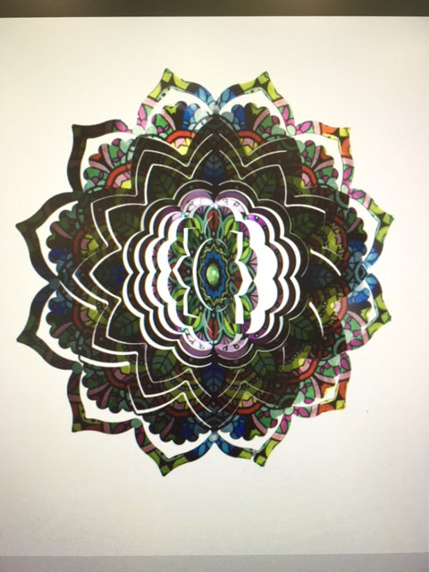12" Multicoloured Metal Wind Spinner with Acrylic Bead and Mandela Design