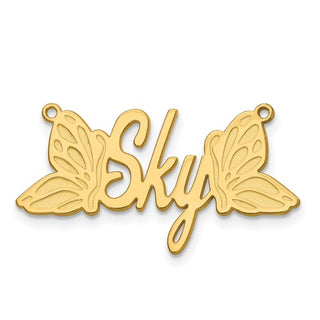 Gold pendant with 'Sky' and butterfly designs on a white background