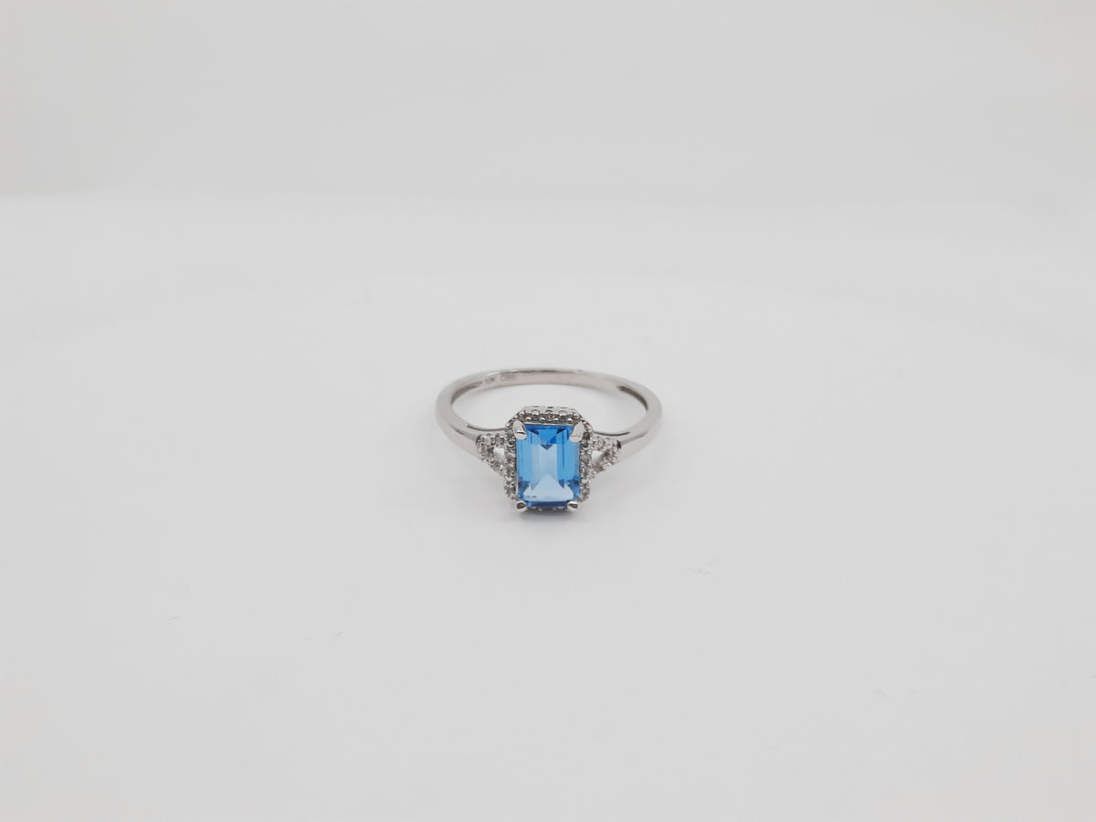 Genuine Blue Topaz &amp; Diamond Ring