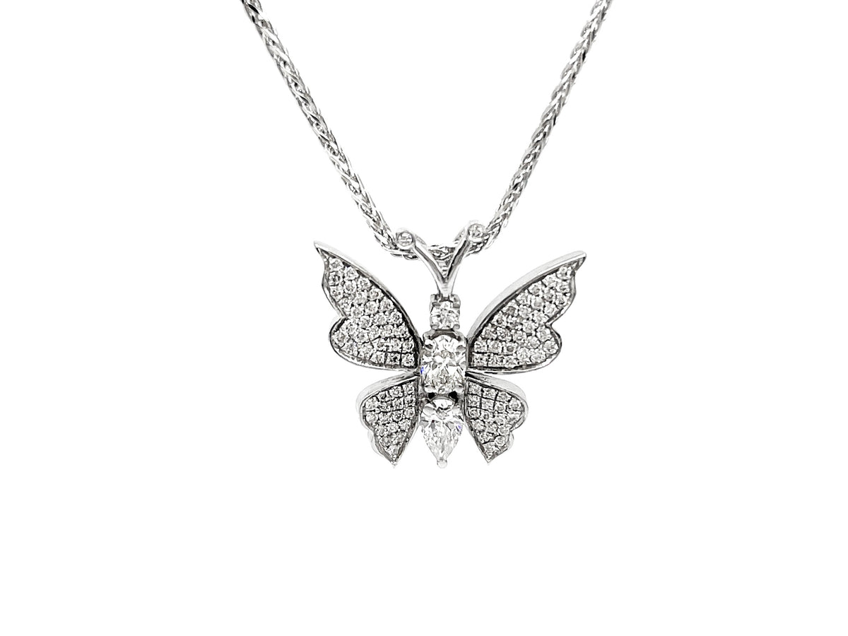 14K White Gold 0.75cttw Diamond Butterfly Pendant, 18&quot;