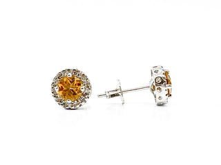 Aretes de diamantes y citrinos en oro blanco de 14 quilates