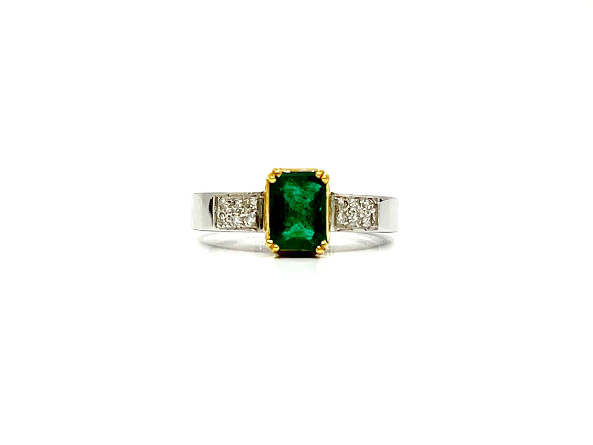 14K White Gold 1.10cttw Genuine Emerald &amp; 0.12cttw Diamond Ring, size 6.5