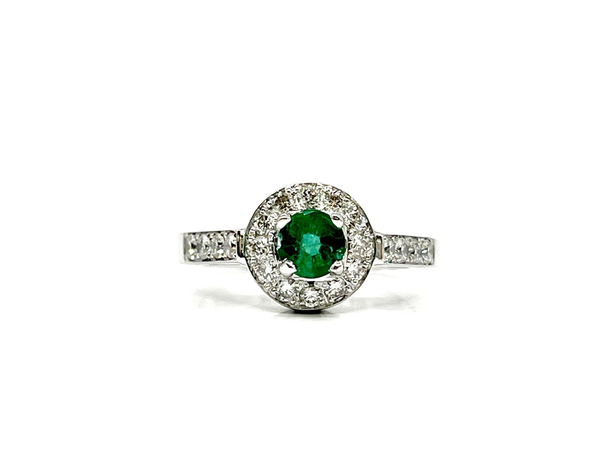 14K White Gold 0.45cttw Genuine Emerald &amp; 0.44cttw Diamond Ring, size 6.5