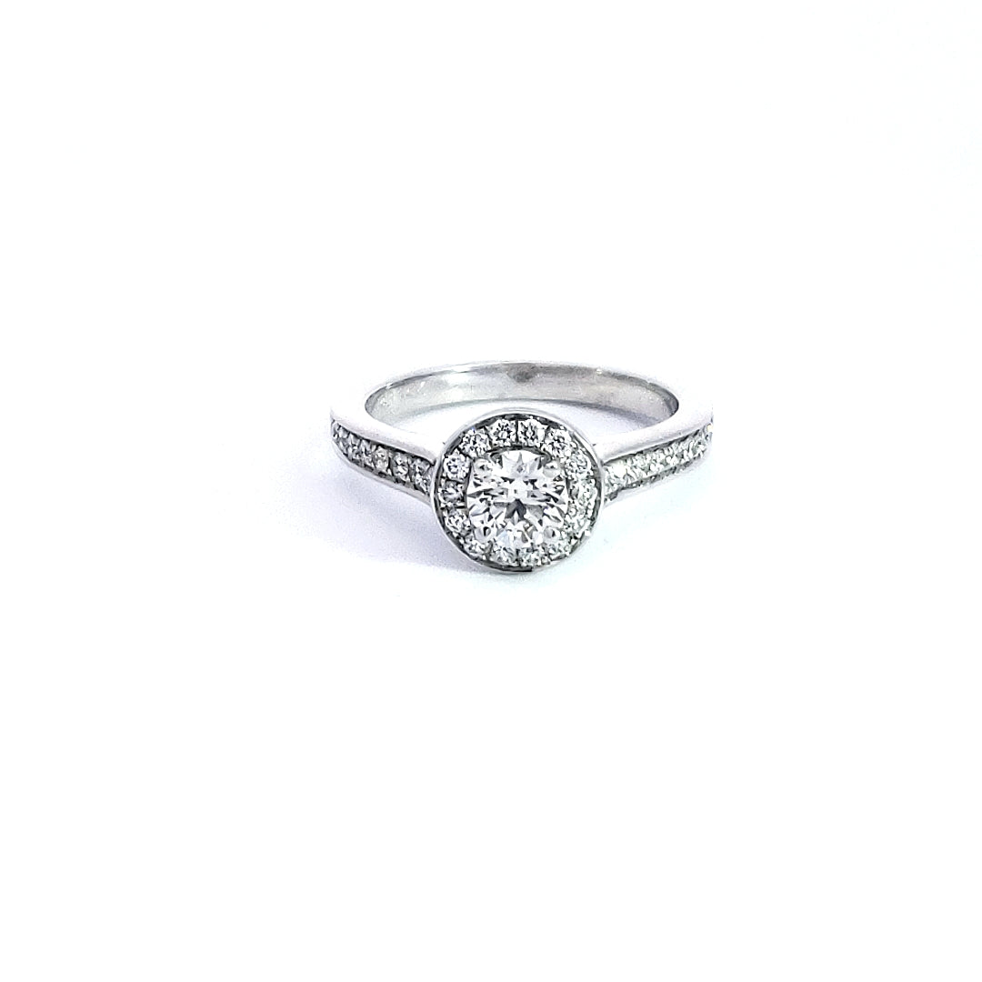 14K White Gold 0.78cttw Diamond Halo Engagement Ring, Size 6.5