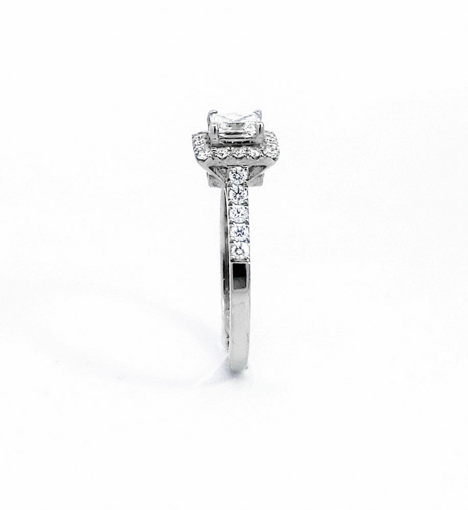 14K White Gold 0.99cttw Princess Cut Diamond Halo Engagement Ring