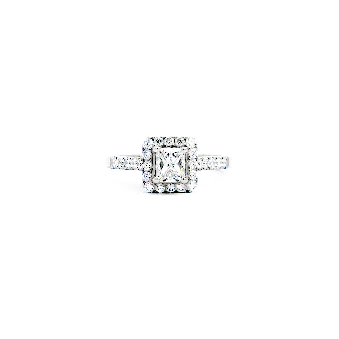 14K White Gold 0.99cttw Princess Cut Diamond Halo Engagement Ring