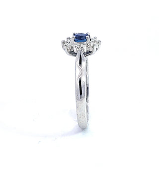 Anillo de diamantes y zafiros en oro blanco de 14 quilates - Talla 6