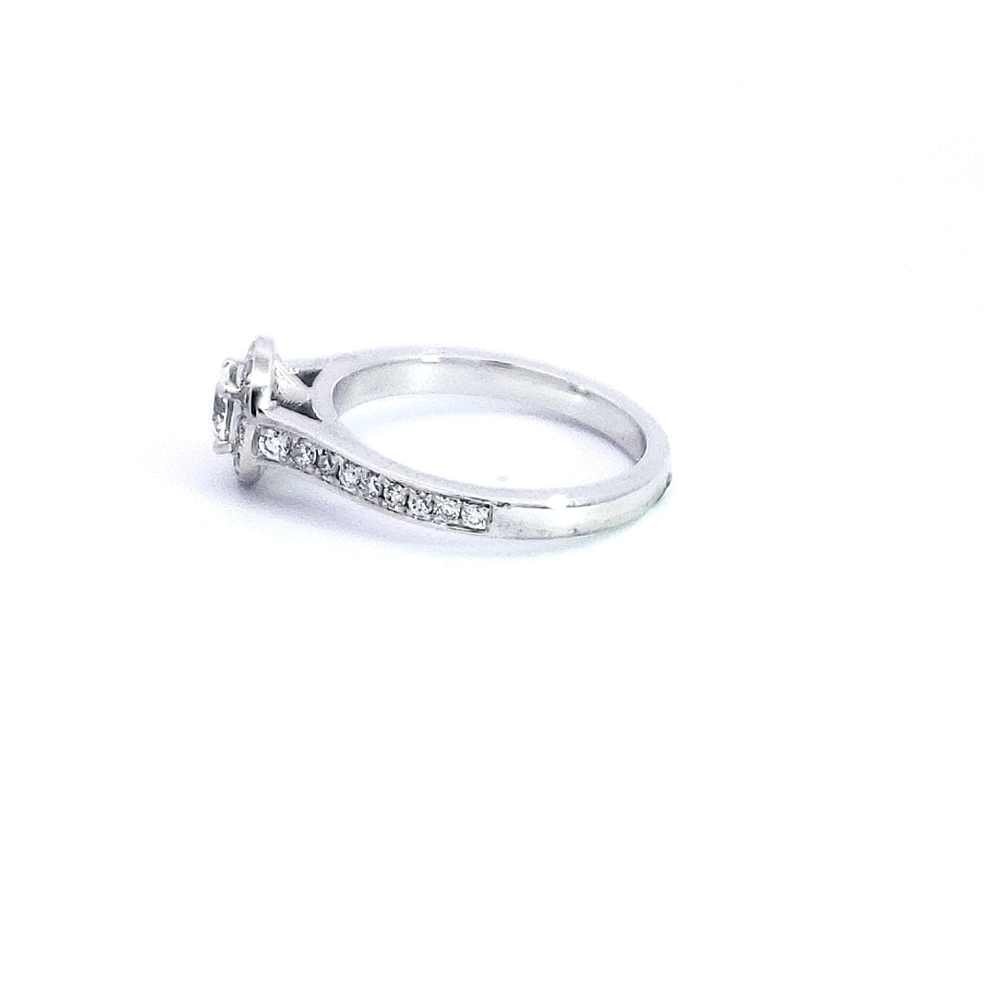 14K White Gold 0.67cttw Round Brilliant Cut Diamond Halo Engagement Ring