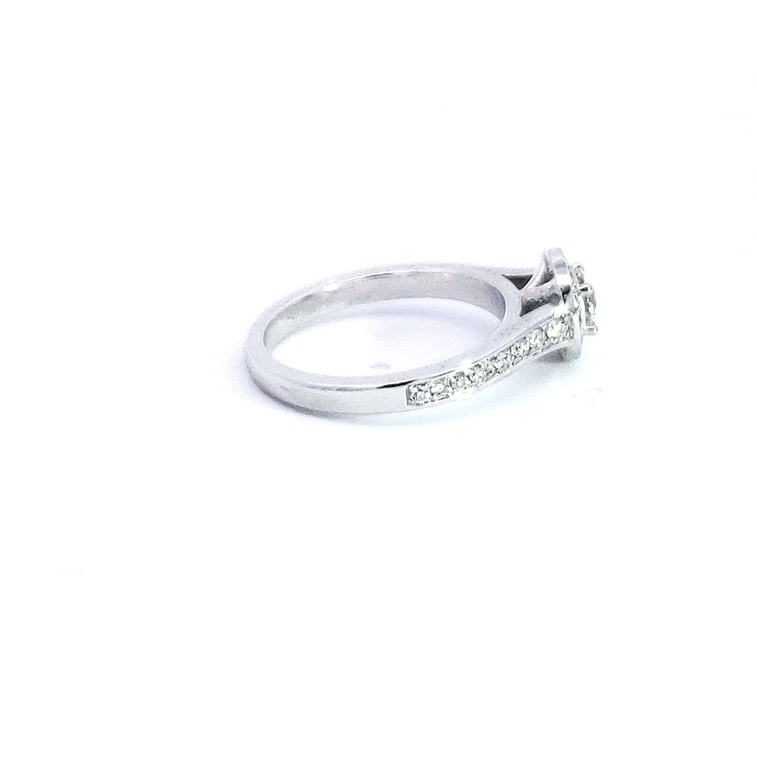 14K White Gold 0.67cttw Round Brilliant Cut Diamond Halo Engagement Ring