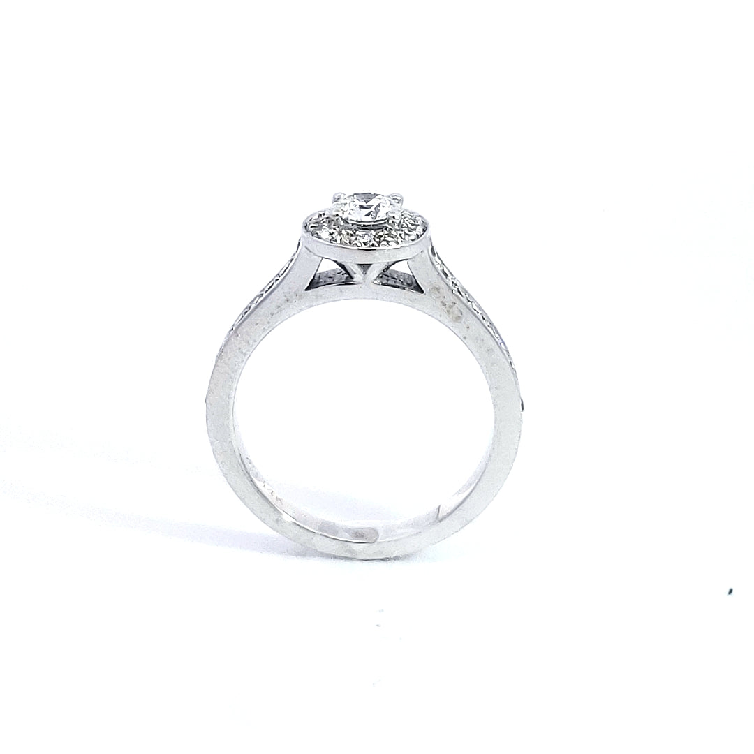 14K White Gold 0.67cttw Round Brilliant Cut Diamond Halo Engagement Ring