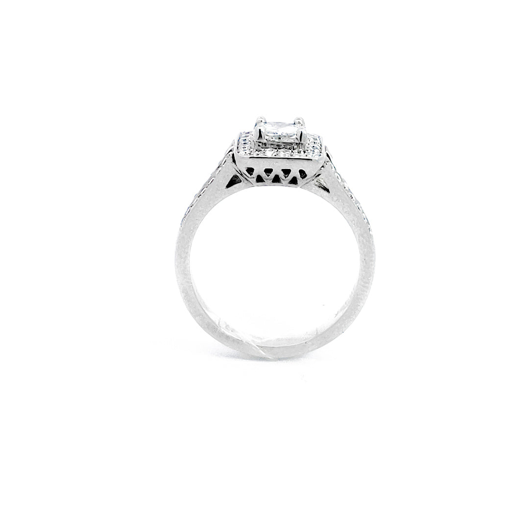 14K White Gold 0.87cttw Princess Cut Diamond Halo Engagement Ring