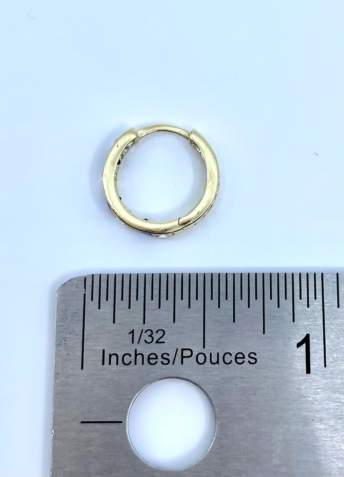 10K Yellow Gold Huggies with  Blue and Clear Cubic Zirconias