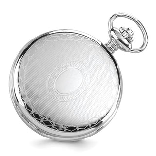 Silver pocket watch with intricate design on a white background