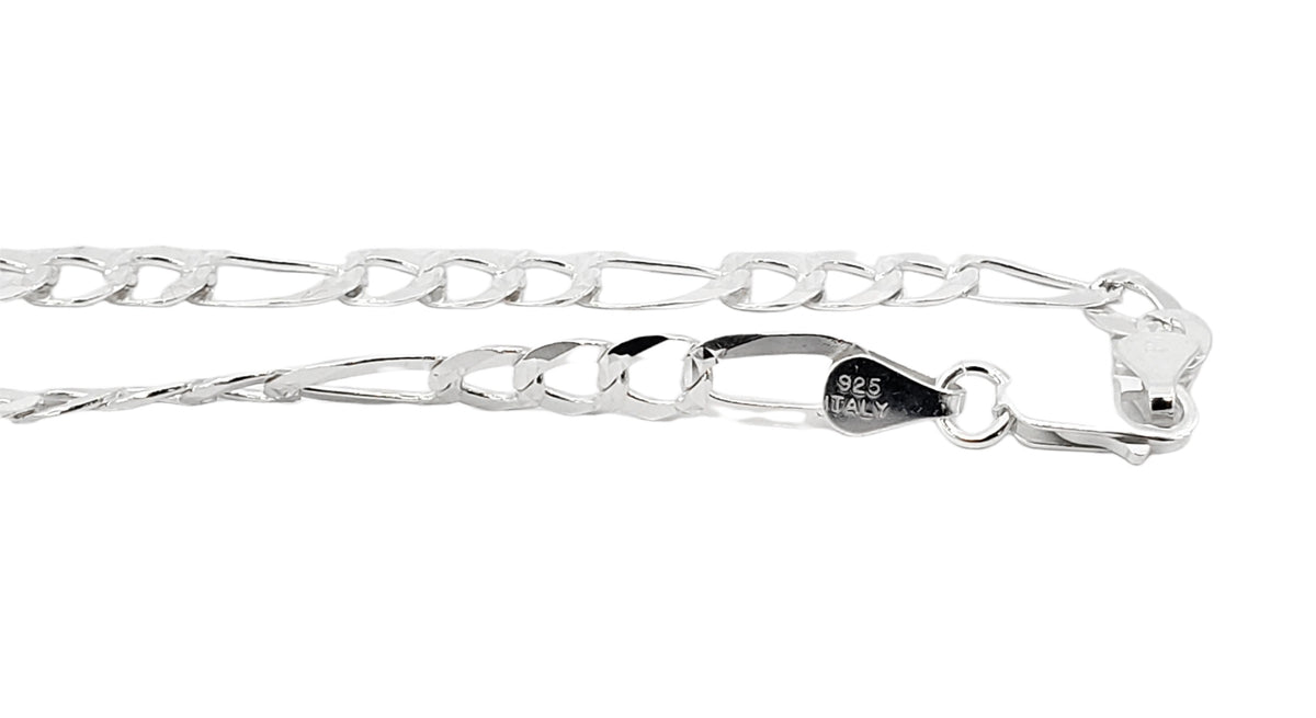 925 Sterling Silver Chain Figaro with Diamond Cut - 22&quot; - 5.6mm