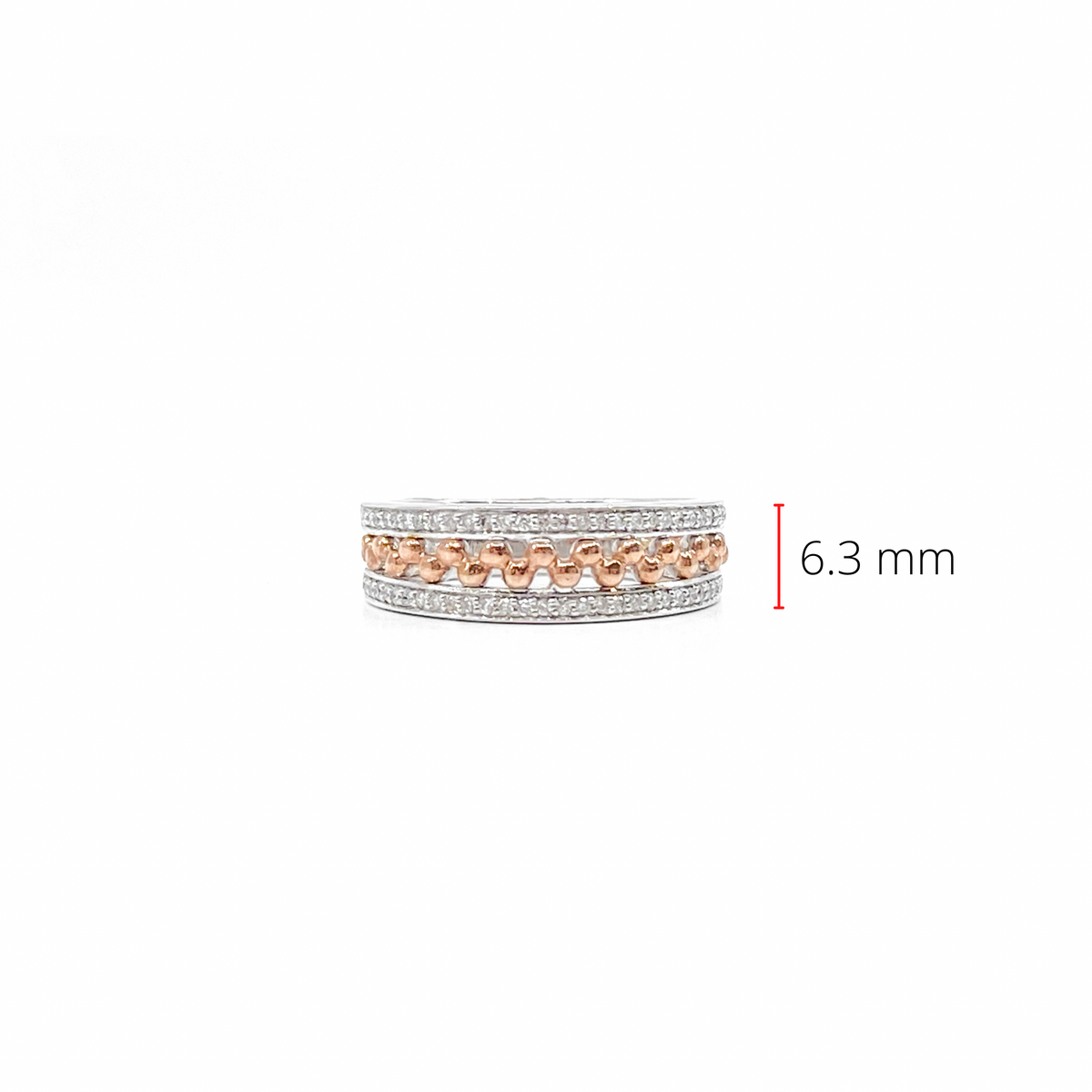 Anillo de diamantes de 0,18 quilates en oro blanco y rosa de 10 quilates, tamaño 6,5