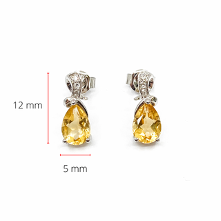 Pendientes de oro blanco de 10 quilates con citrino auténtico de 1,25 quilates y diamantes de 0,032 quilates