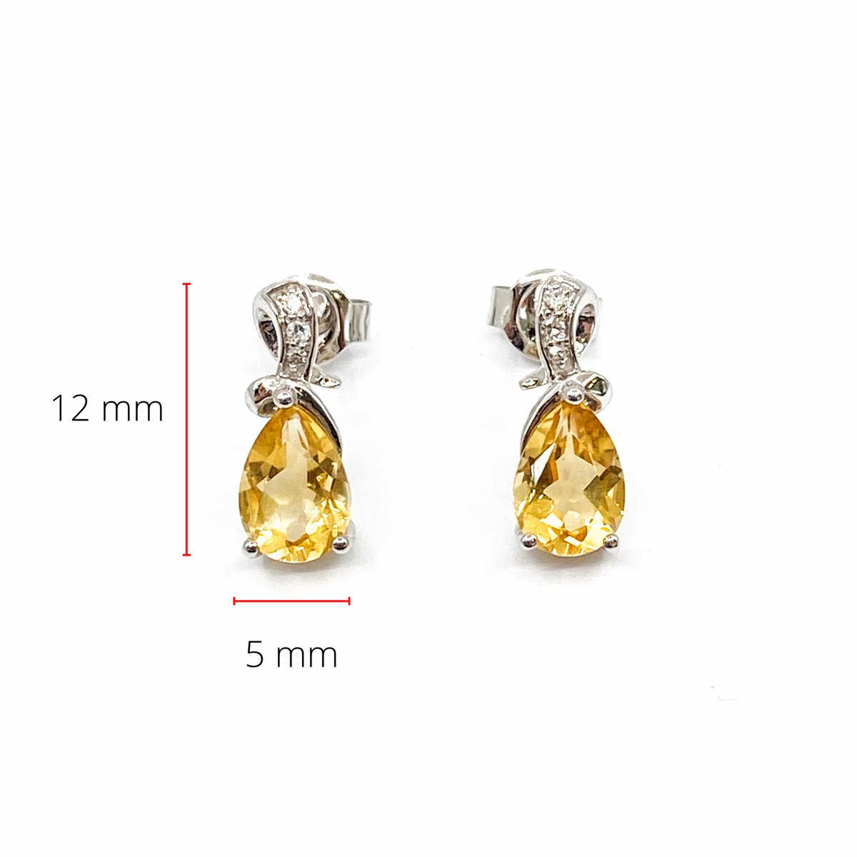 10K White Gold 1.25cttw Genuine Citrine &amp; 0.032cttw Diamond Earrings