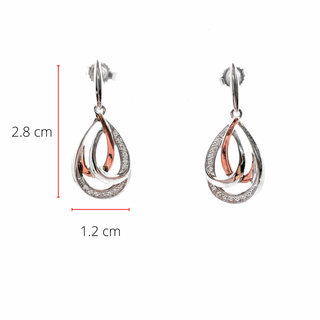Pendientes colgantes de plata de ley y oro rosa de 10 quilates con diamantes de 0,07 quilates