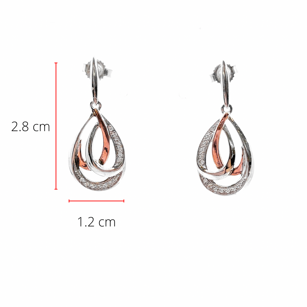 Sterling Silver and 10K Rose Gold 0.07cttw Diamond Chandelier Dangle Earrings