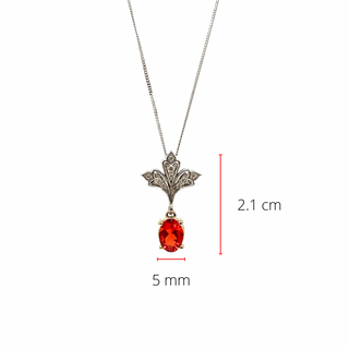 10K White & Yellow Gold 0.50cttw Genuine Fire Opal & 0.08cttw Diamond Pendant, 18"