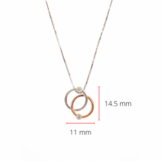 Colgante de doble círculo/eternidad/infinito con diamantes de 0,15 quilates en oro blanco y rosa de 10 quilates, 18"