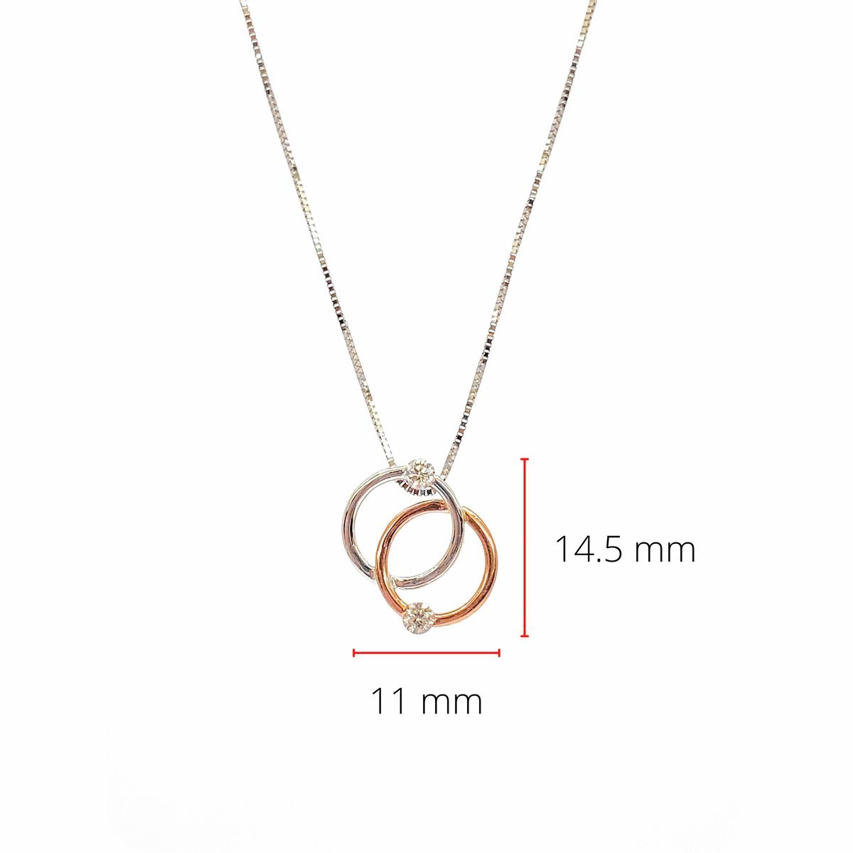 Colgante de doble círculo/eternidad/infinito con diamantes de 0,15 quilates en oro blanco y rosa de 10 quilates, 18&quot;