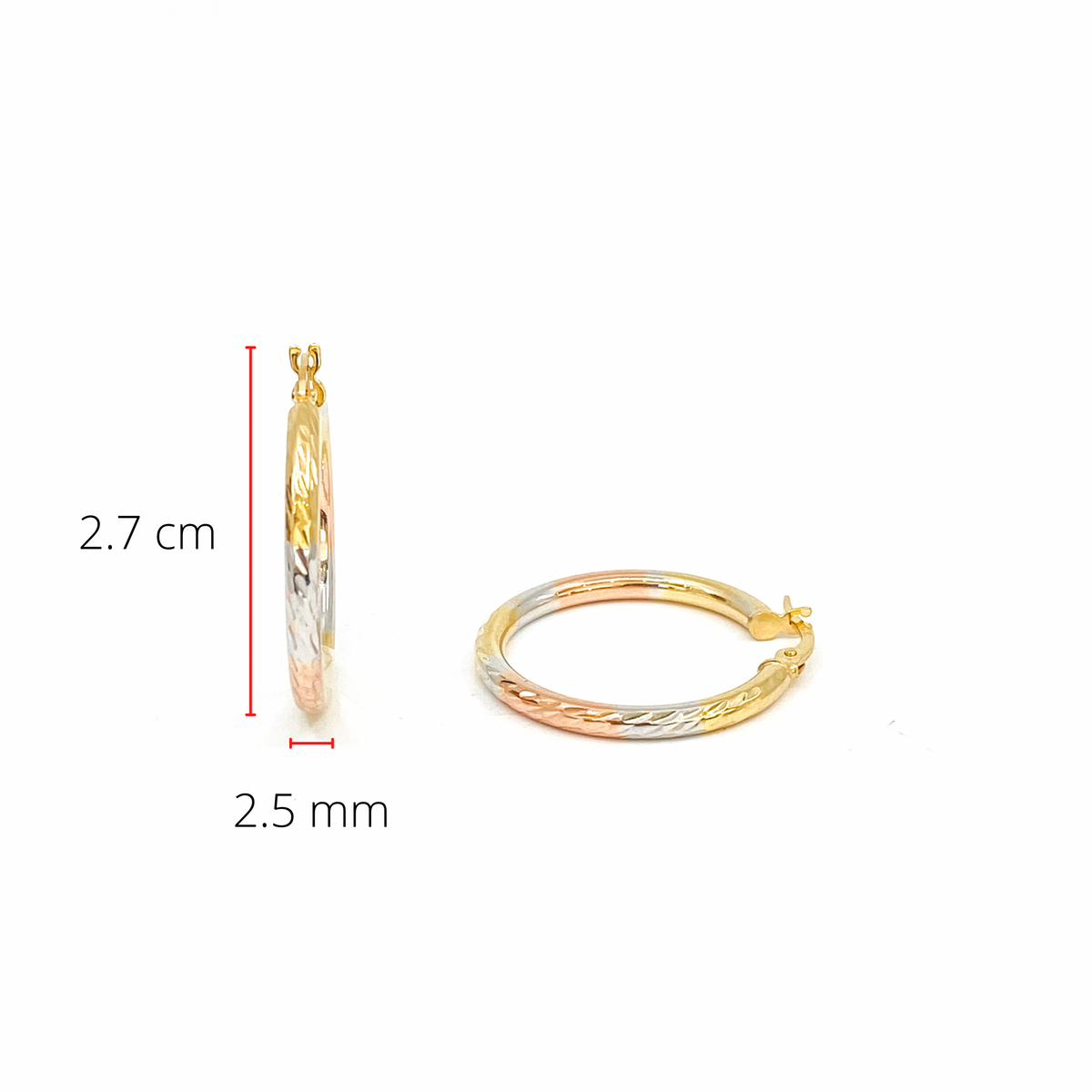 10K TRI-TONE GOLD HOOP EARRINGS