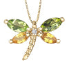 10K Yellow Gold Genuine Peridot, Genuine Yellow Sapphire and Diamond 0.01cttw Dragonfly Pendant, 18&quot;