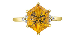 Anillo de oro amarillo de 10 quilates con citrino genuino de 3,00 quilates y diamante de 0,07 quilates, talla 6,5