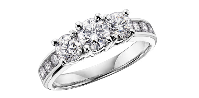 14K White Gold 0.75cttw Diamond 3 Stone (Past, Present &amp; Future) Diamond Engagement / Anniversary Ring, 6.5
