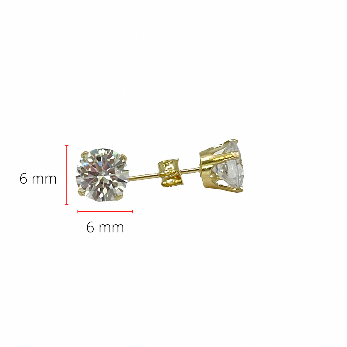 10K Yellow Gold Cubic Zirconia Stud Earrings - 6mm