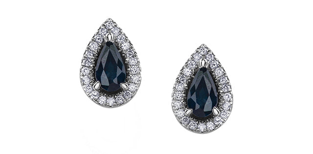 10K White Gold 0.60cttw Genuine Sapphire &amp; 0.11cttw Diamond Pear Shaped Halo Earrings