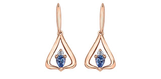 14K Rose Gold 0.32cttw Pear Cut Tanzanite & 0.048cttw Diamond Stud Dangle Drop Earrings