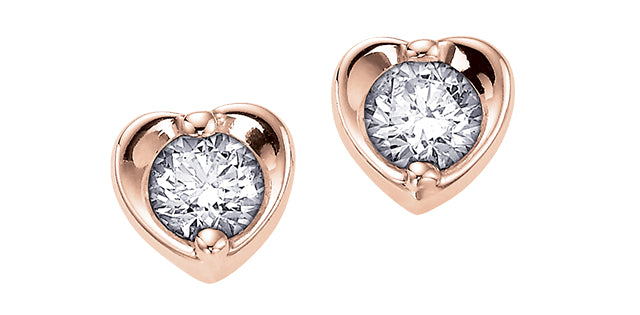 Aretes en forma de corazón con diamantes canadienses de 0,34 quilates en oro rosa de 10 quilates