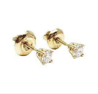 Pendientes solitarios de diamantes cultivados en laboratorio de 0,20 quilates de oro amarillo de 14 quilates con cierre de rosca