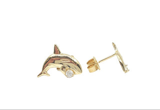 Aretes de orca de diamantes de 0,06 quilates en oro amarillo de 14 quilates con cierre de mariposa - 12 mm x 10 mm