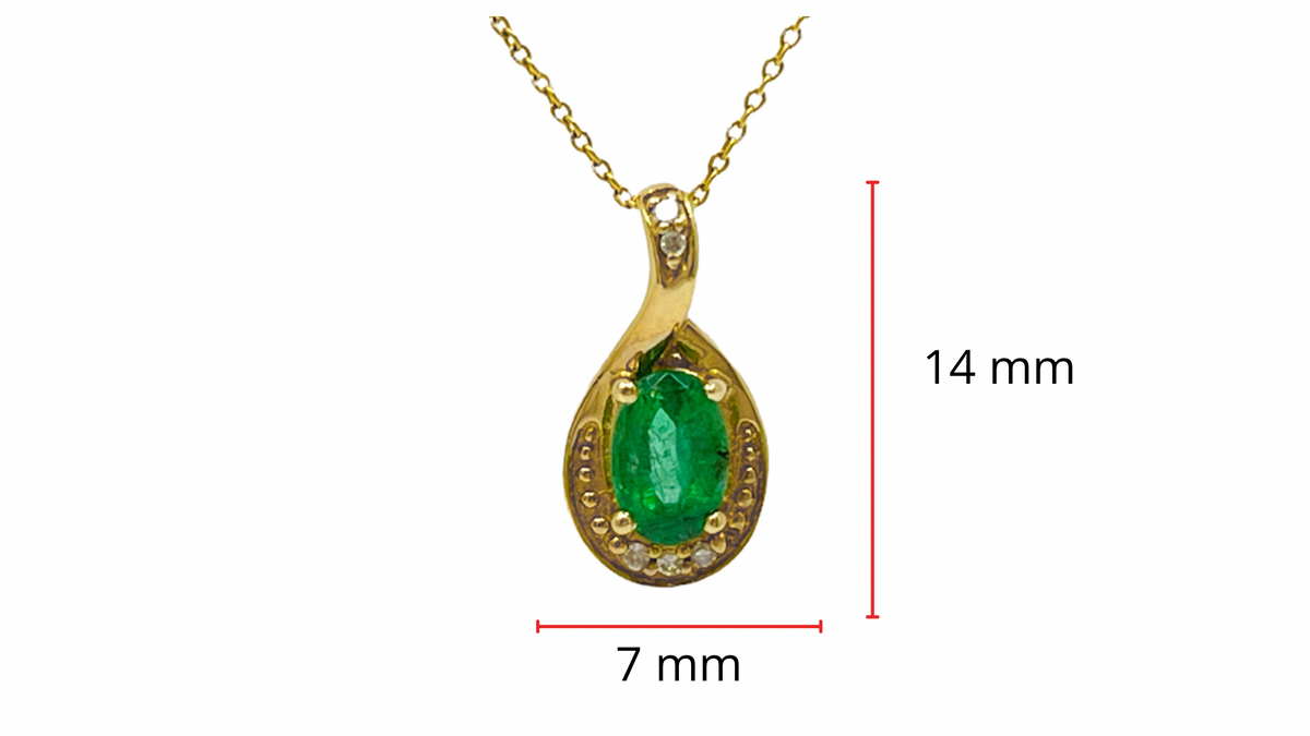 10K Yellow Gold 6x4mm Emerald and 0.03cttw Diamond Pendant, 18&quot;