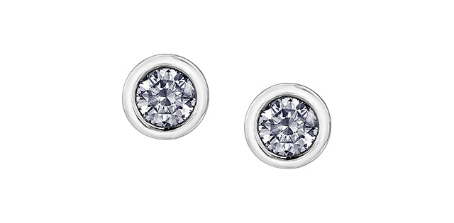 14K White Gold 0.30cttw Canadian Diamond Bezel Set Earrings