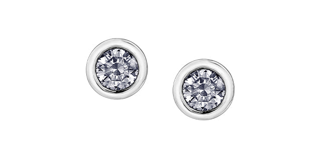 14K White Gold 0.15cttw Canadian Diamond Bezel Set Earrings