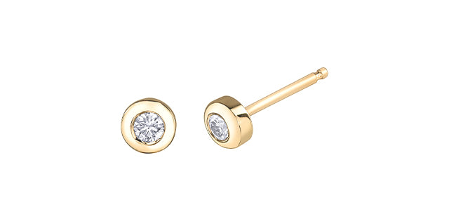14K Yellow Gold 0.10cttw Canadian Diamond Bezel Set Earrings