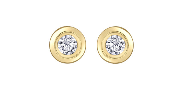 Aretes con engaste de bisel de diamantes canadienses de 0,15 quilates de oro amarillo de 14 quilates