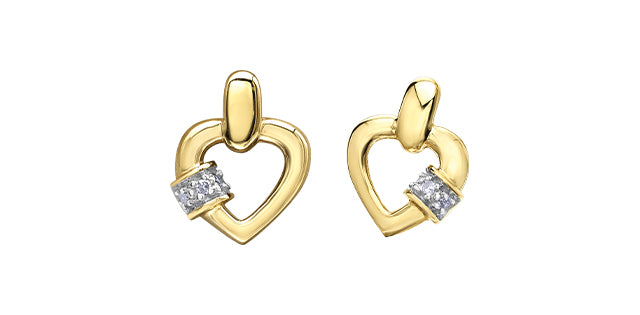 10K Yellow Gold 0.03cttw Diamond Heart Earrings