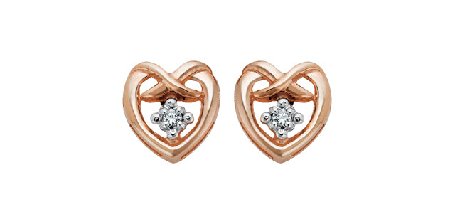 10K White &amp; Rose Gold 0.032cttw Diamond Heart Stud Earrings
