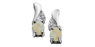 Pendientes de oro blanco de 10 quilates con ópalo genuino de 0,22 quilates y diamantes de 0,01 quilates