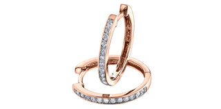 10K Rose Gold 0.25cttw Diamond Hoop Huggie Hinged Earrings